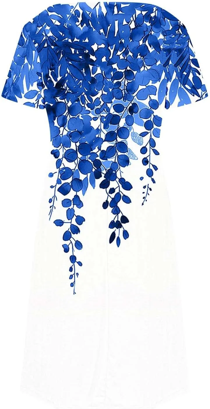 2025 Womens Summer Mini Dresses Casual Floral Shirt Dress Short Sleeve V-Neck Beach Sundress Pockets Swimsuit Coverup