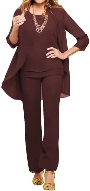 3 Pieces Mother of The Bride Pant Suits for Wedding Chiffon Pant Suits for Women Dressy Formal Outfit Sets