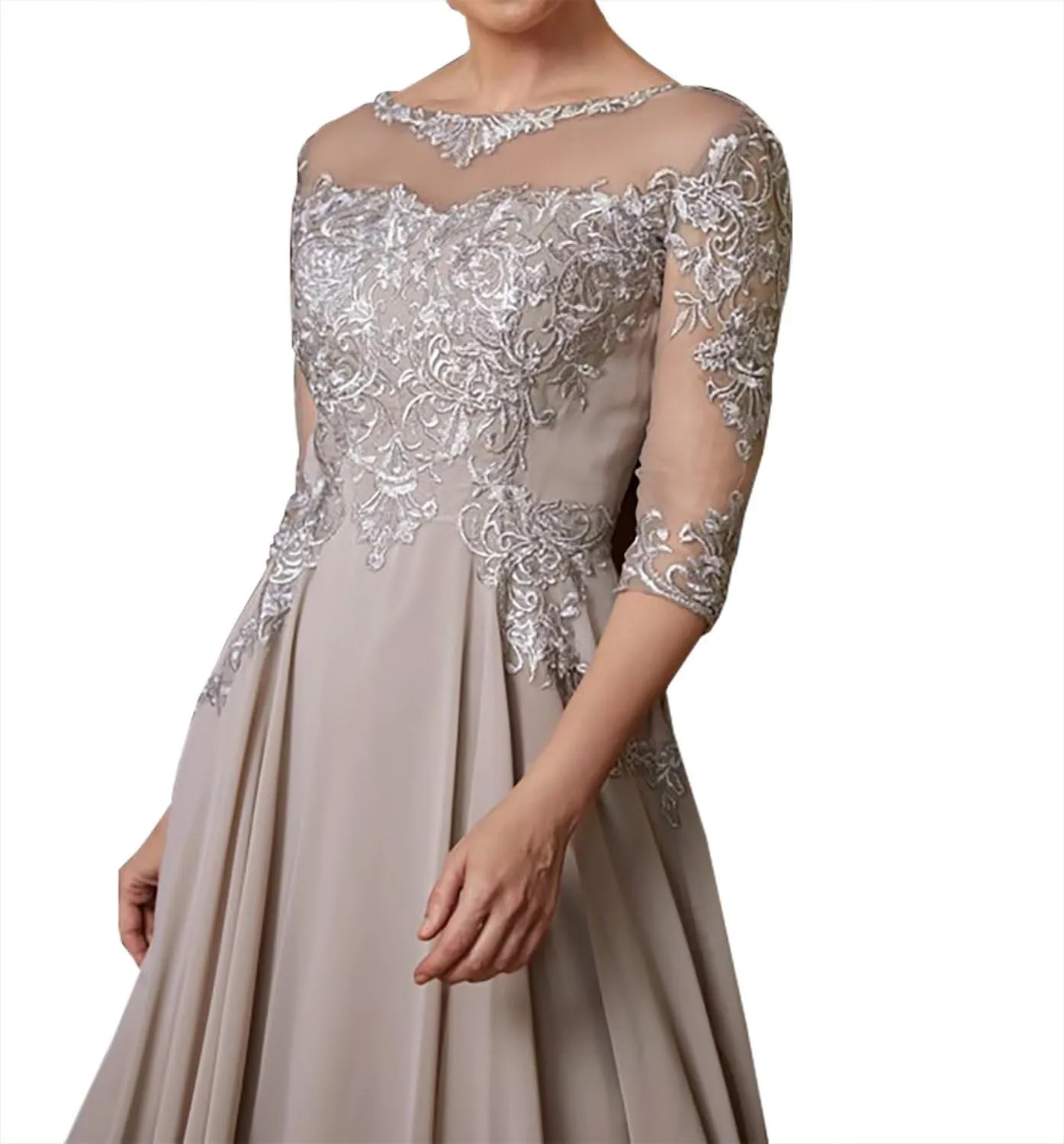 3/4 Sleeves Mother of The Groom Dresses for Wedding Lace Applique Wedding Guest Dresses for Women
