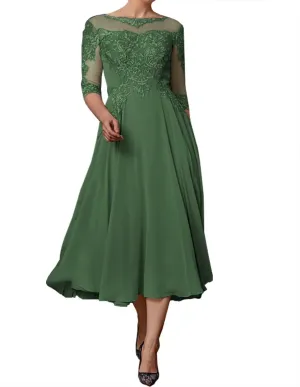 3/4 Sleeves Mother of The Groom Dresses for Wedding Lace Applique Wedding Guest Dresses for Women