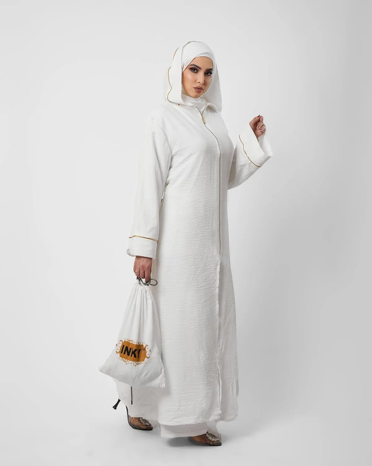 4PCS Women Muslim Abaya Set with Pants and Undershirt - Islamic Dresses for Umrah, Hajj, Ramadan, and Jilbab One Size (L-2XL)