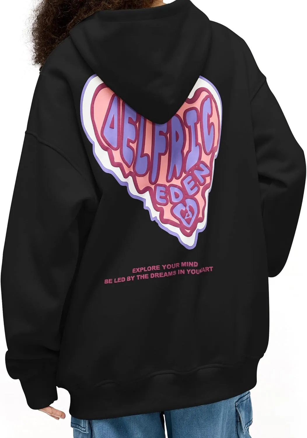 Aelfric Eden Graphic Hoodie Womens Oversized Hoodies Y2k Cute Heart Print Sweatshirt Streetwear Hooded Pullover
