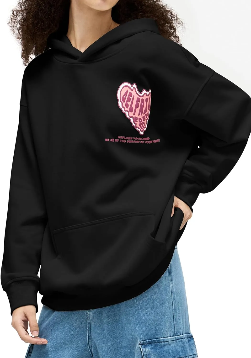 Aelfric Eden Graphic Hoodie Womens Oversized Hoodies Y2k Cute Heart Print Sweatshirt Streetwear Hooded Pullover