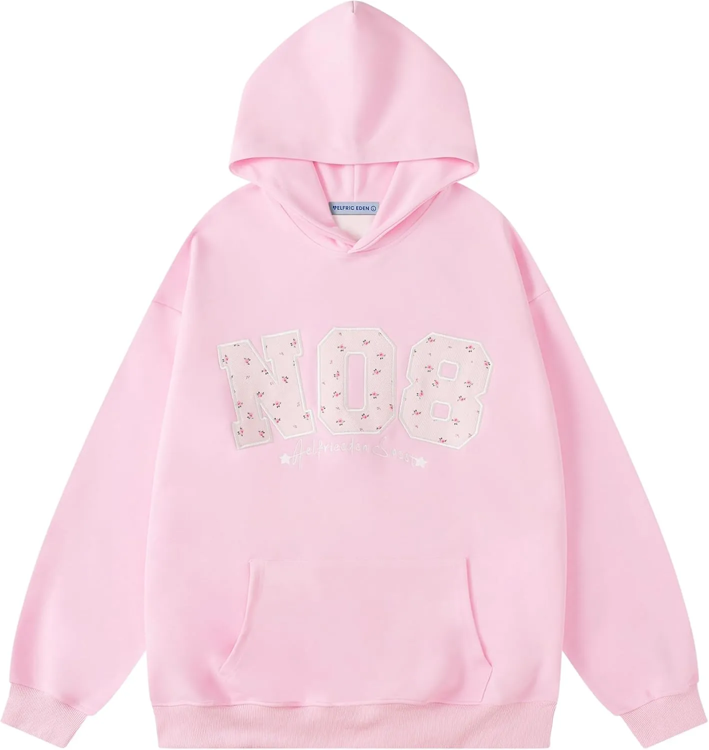 Aelfric Eden Womens Oversized Graphic Hoodies Y2k Flower Embroidery Number Print Pullover Hooded Sweatshirt Unisex