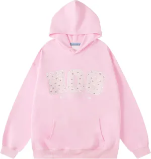 Aelfric Eden Womens Oversized Graphic Hoodies Y2k Flower Embroidery Number Print Pullover Hooded Sweatshirt Unisex