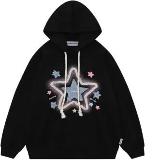 Aelfric Eden Womens Oversized Hoodies Star Graphic Fleece Hooded Streetwear Unisex Sweatshirts Pullover with Pocket
