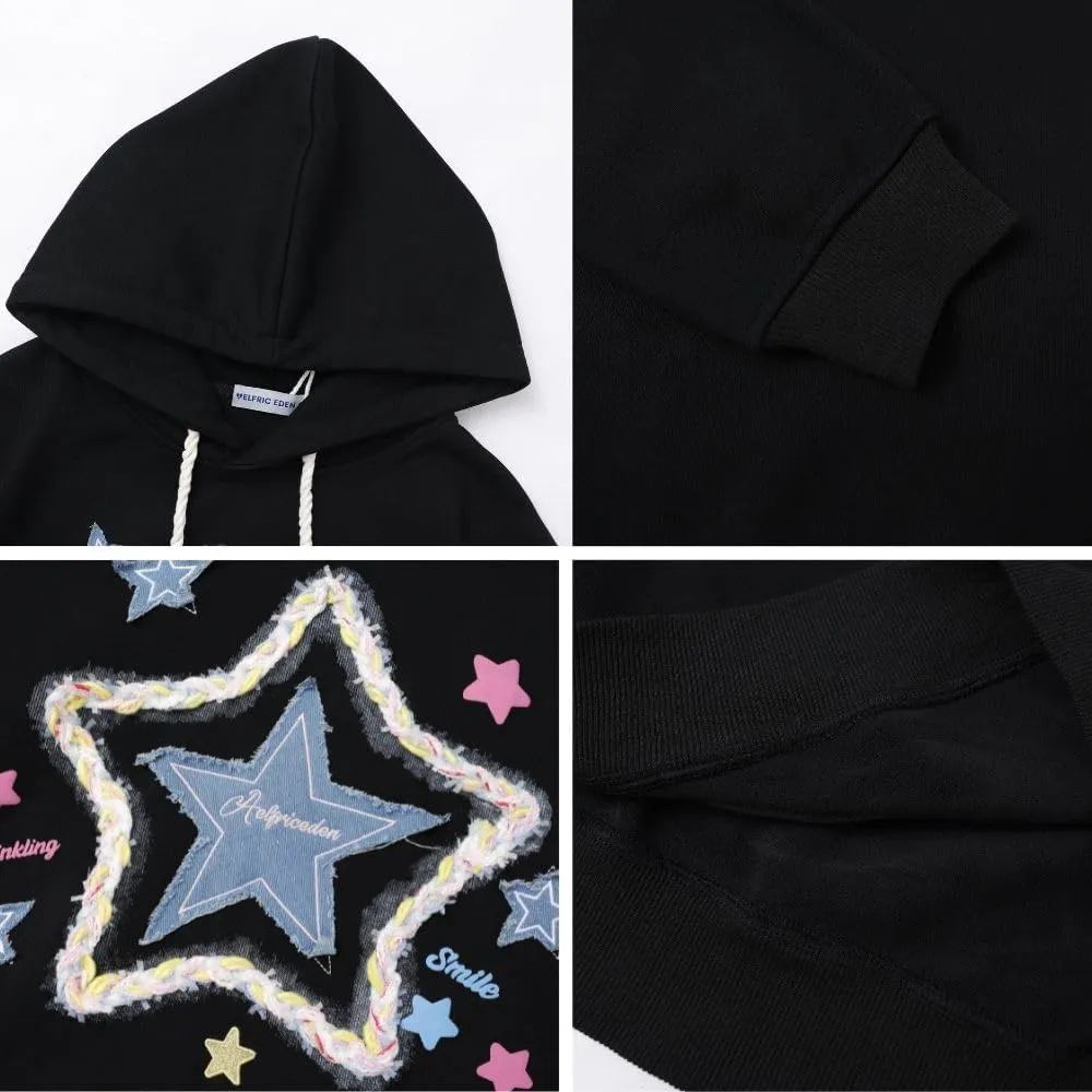 Aelfric Eden Womens Oversized Hoodies Star Graphic Fleece Hooded Streetwear Unisex Sweatshirts Pullover with Pocket