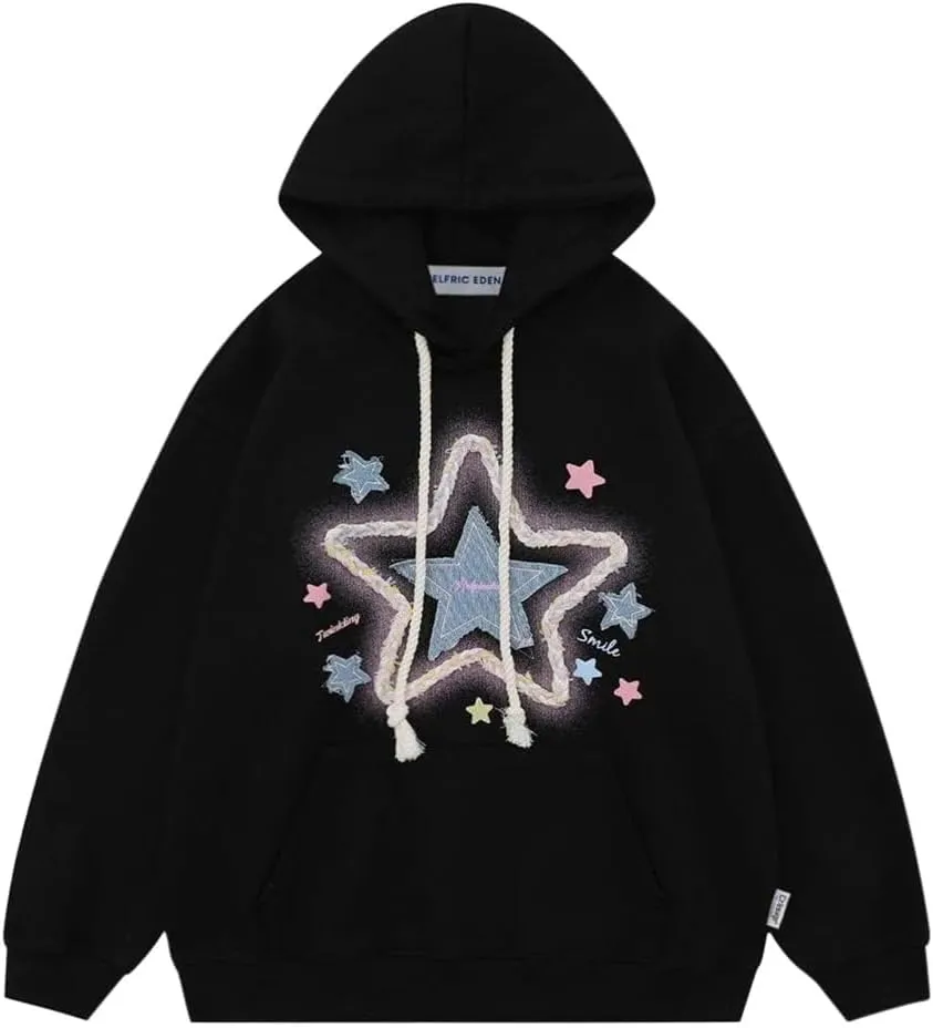 Aelfric Eden Womens Oversized Hoodies Star Graphic Fleece Hooded Streetwear Unisex Sweatshirts Pullover with Pocket