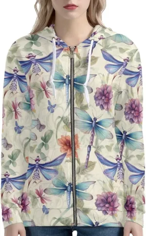 Aesthetic Tiger Women's Zip Up Hoodies, Christmas Casual Long Sleeve Sweatshirts, French Style Flower Hooded Coat