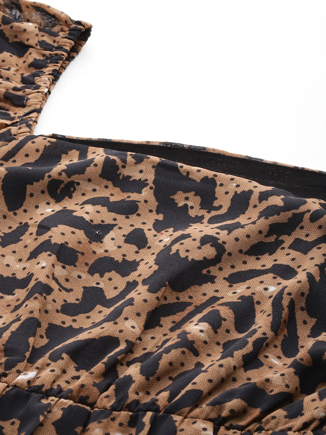 Animal Print Puff Sleeve Georgette A-Line Dress