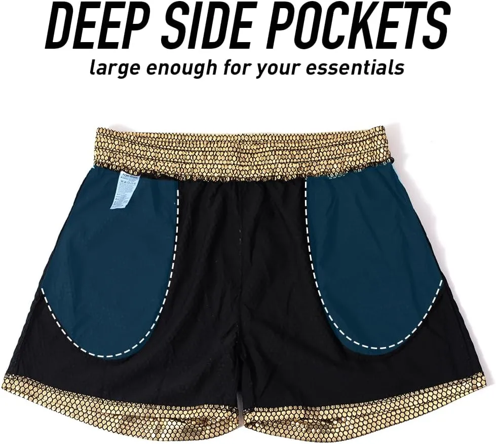 Arjen Kroos Men's Metallic Shorts Sexy Rave Hot Short with Side Pockets and Drawstrings