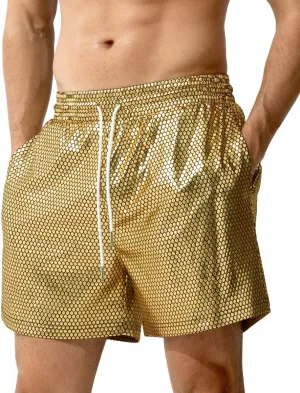 Arjen Kroos Men's Metallic Shorts Sexy Rave Hot Short with Side Pockets and Drawstrings
