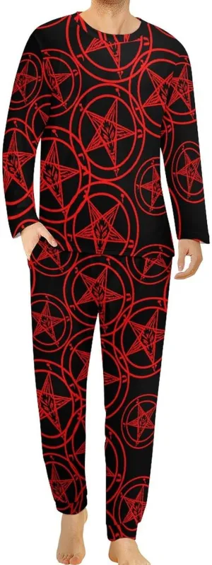 Baphomet Satan Satanic Sabbatic Goat Men's Pajama Set Long Sleeve Top And Pants Sleepwear 2 Piece Loungewear