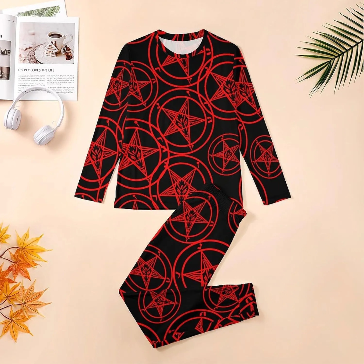 Baphomet Satan Satanic Sabbatic Goat Men's Pajama Set Long Sleeve Top And Pants Sleepwear 2 Piece Loungewear