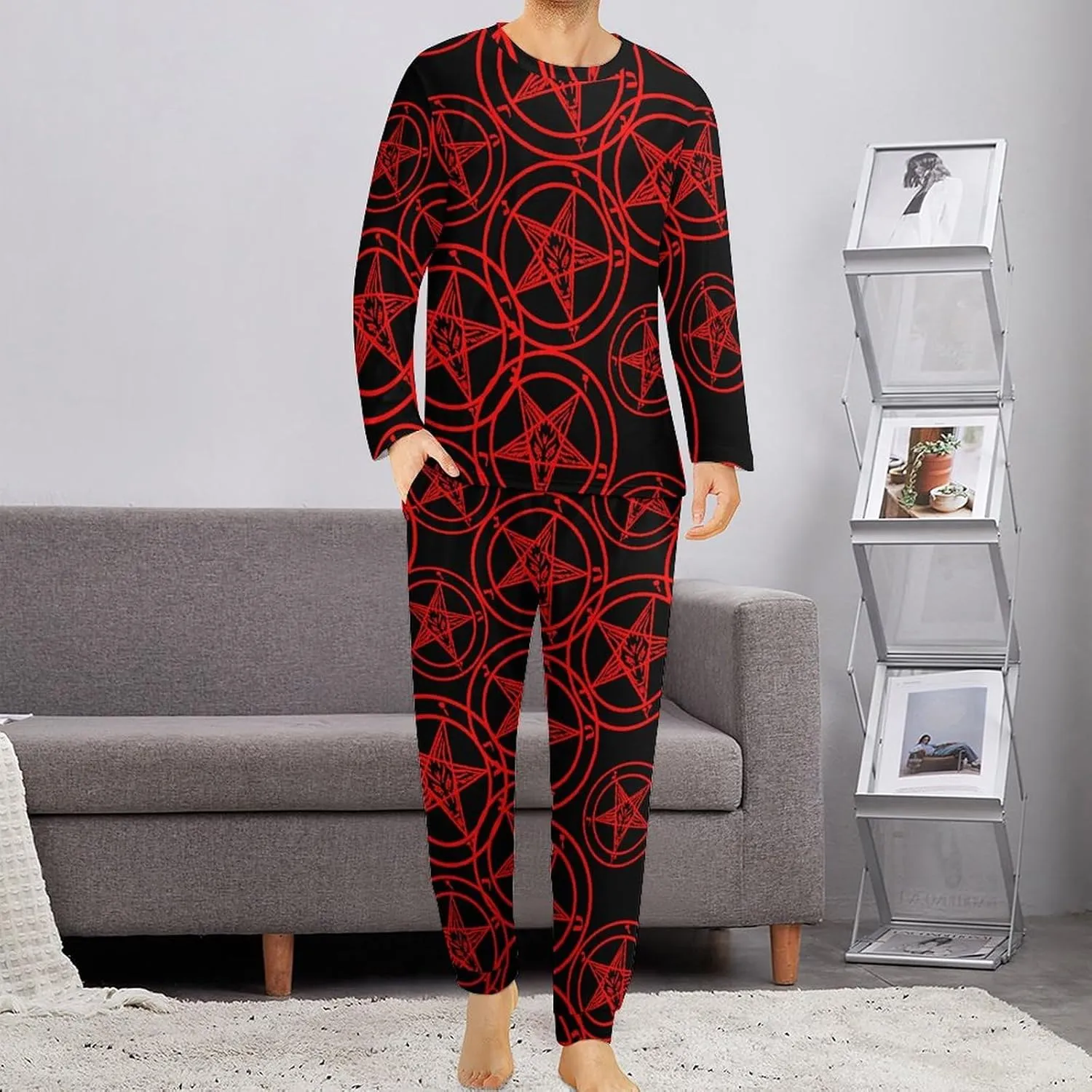 Baphomet Satan Satanic Sabbatic Goat Men's Pajama Set Long Sleeve Top And Pants Sleepwear 2 Piece Loungewear