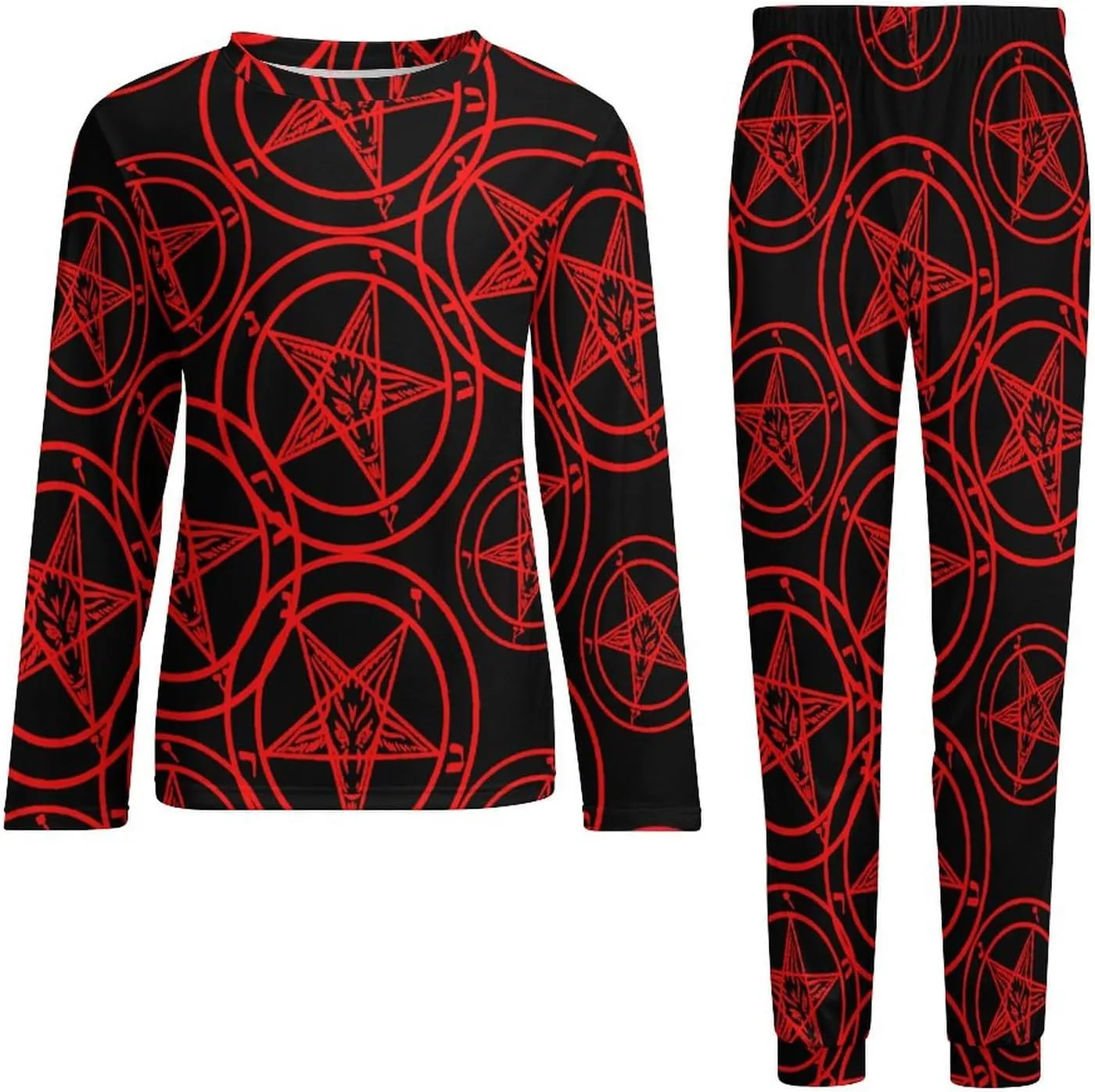 Baphomet Satan Satanic Sabbatic Goat Men's Pajama Set Long Sleeve Top And Pants Sleepwear 2 Piece Loungewear