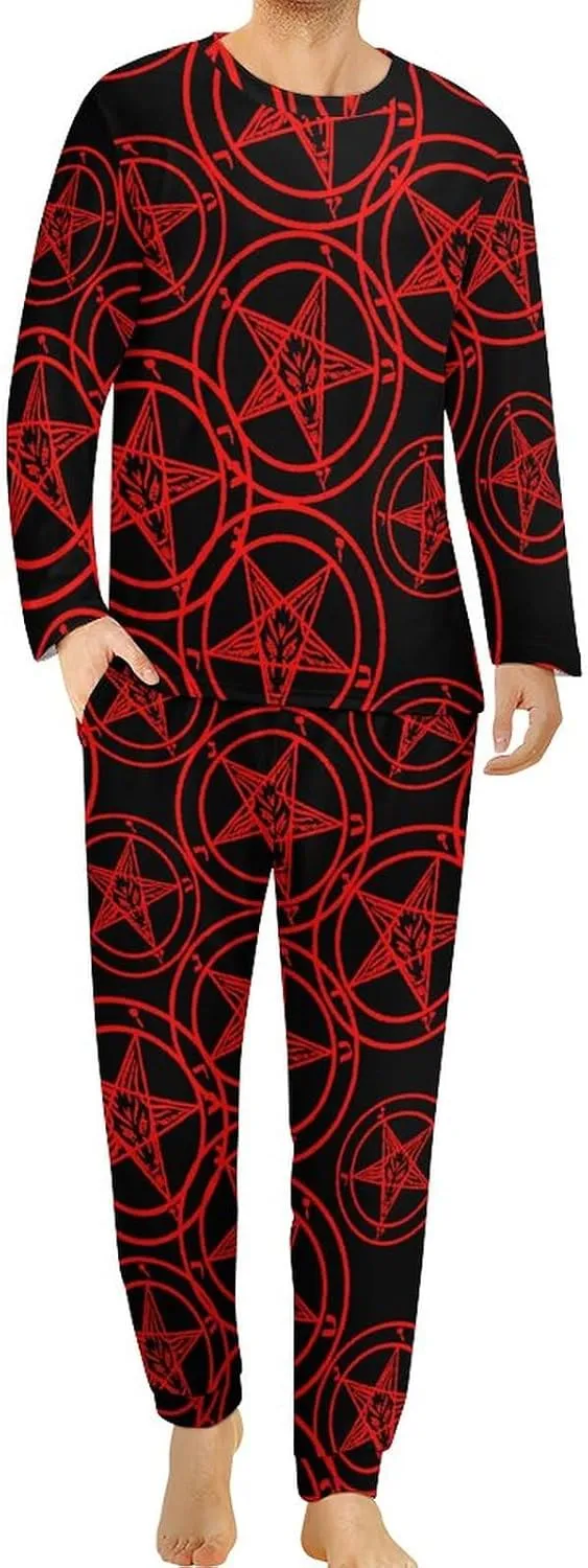 Baphomet Satan Satanic Sabbatic Goat Men's Pajama Set Long Sleeve Top And Pants Sleepwear 2 Piece Loungewear