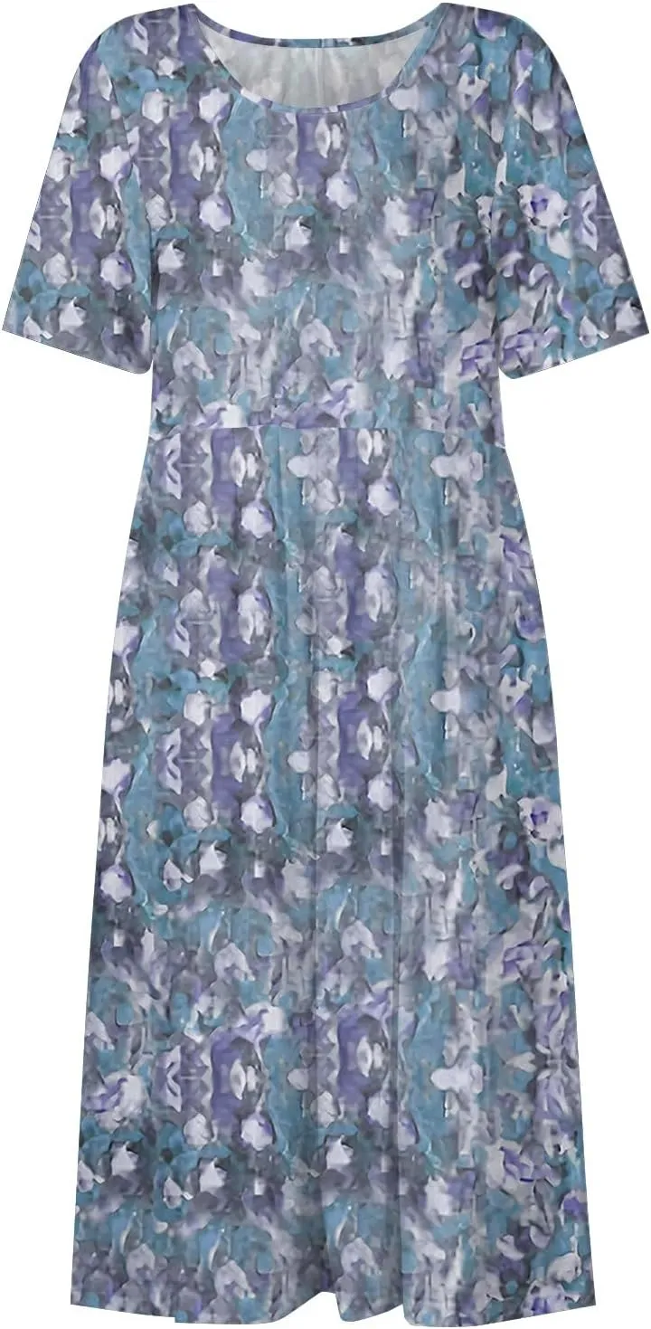 Below The Knee Short Sleeve Cover Up Ladies Dressy Classic Summer Super Soft Graphic Cotton Dress for Women.