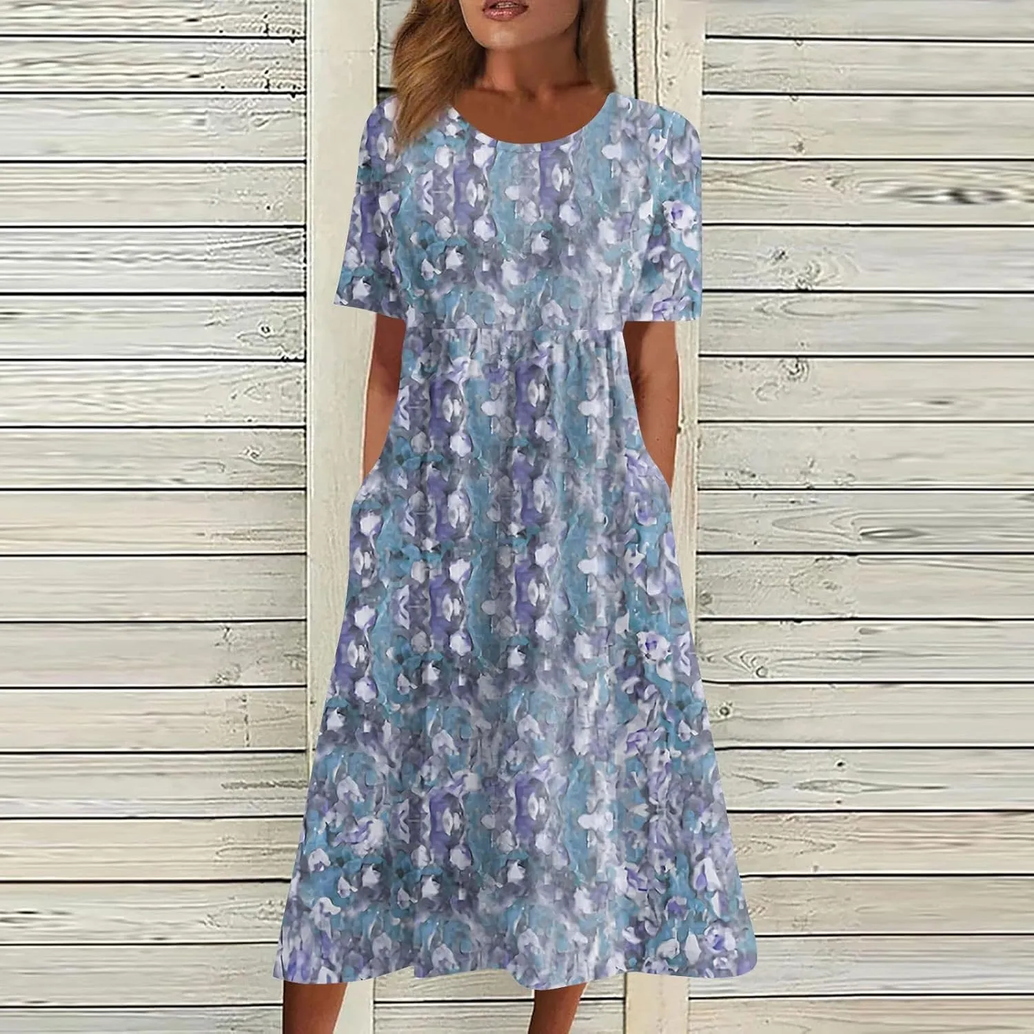 Below The Knee Short Sleeve Cover Up Ladies Dressy Classic Summer Super Soft Graphic Cotton Dress for Women.