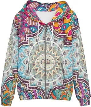 Biyejit Women's Novelty Print Zip Up Hoodies Long Sleeve Hooded Sweatshirt Jacket with Pocket