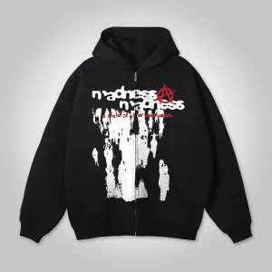 Blavra Men's Madness Street Hip Hop Graphic Zip Up Hoodie
