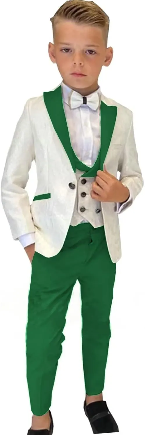 Boys Formal Suit Wedding Tuxedo 3 Pieces Floral Jacket Pants Vest Kids Party Blazer Set 2-14 Years Old