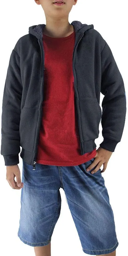 Boys' Sherpa-Lined Fleece Zip-Up Hoodie Sweatshirts Youth Kids Serpa Fleece Sweatshirt