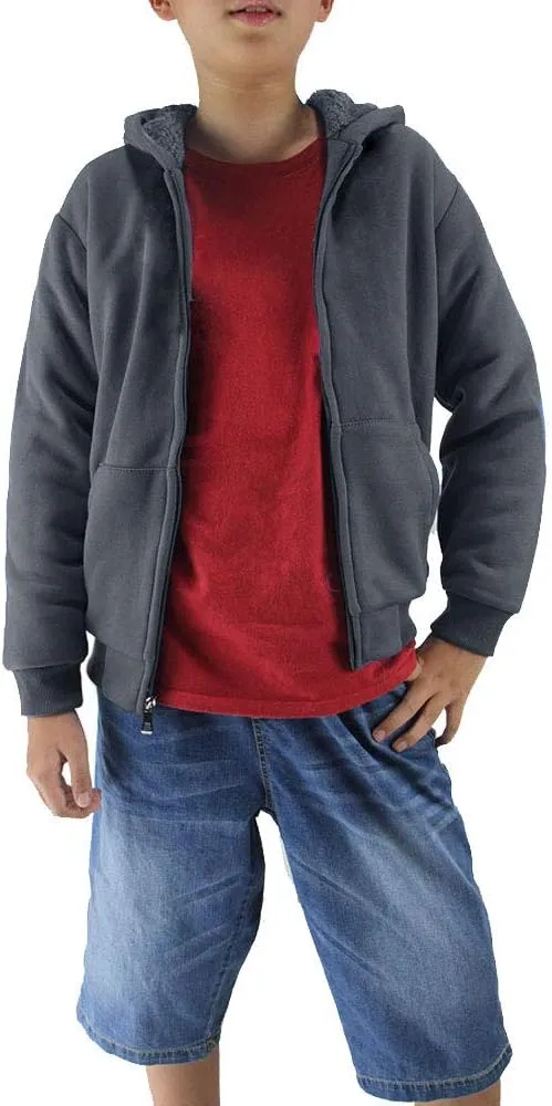 Boys' Sherpa-Lined Fleece Zip-Up Hoodie Sweatshirts Youth Kids Serpa Fleece Sweatshirt