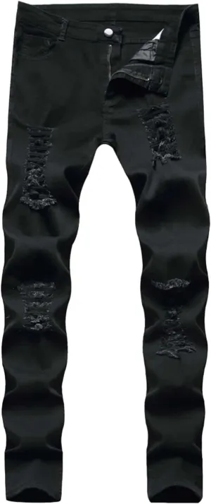 Boy's Skinny Fit Ripped Destroyed Distressed Stretch Slim Jeans Pants