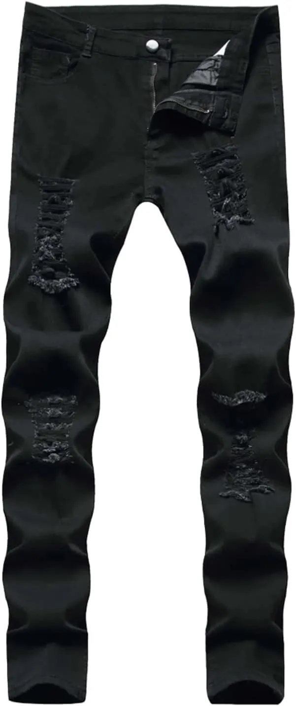 Boy's Skinny Fit Ripped Destroyed Distressed Stretch Slim Jeans Pants