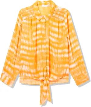 Calvin Klein Women's Printed High Low Front Long Sleeve Top