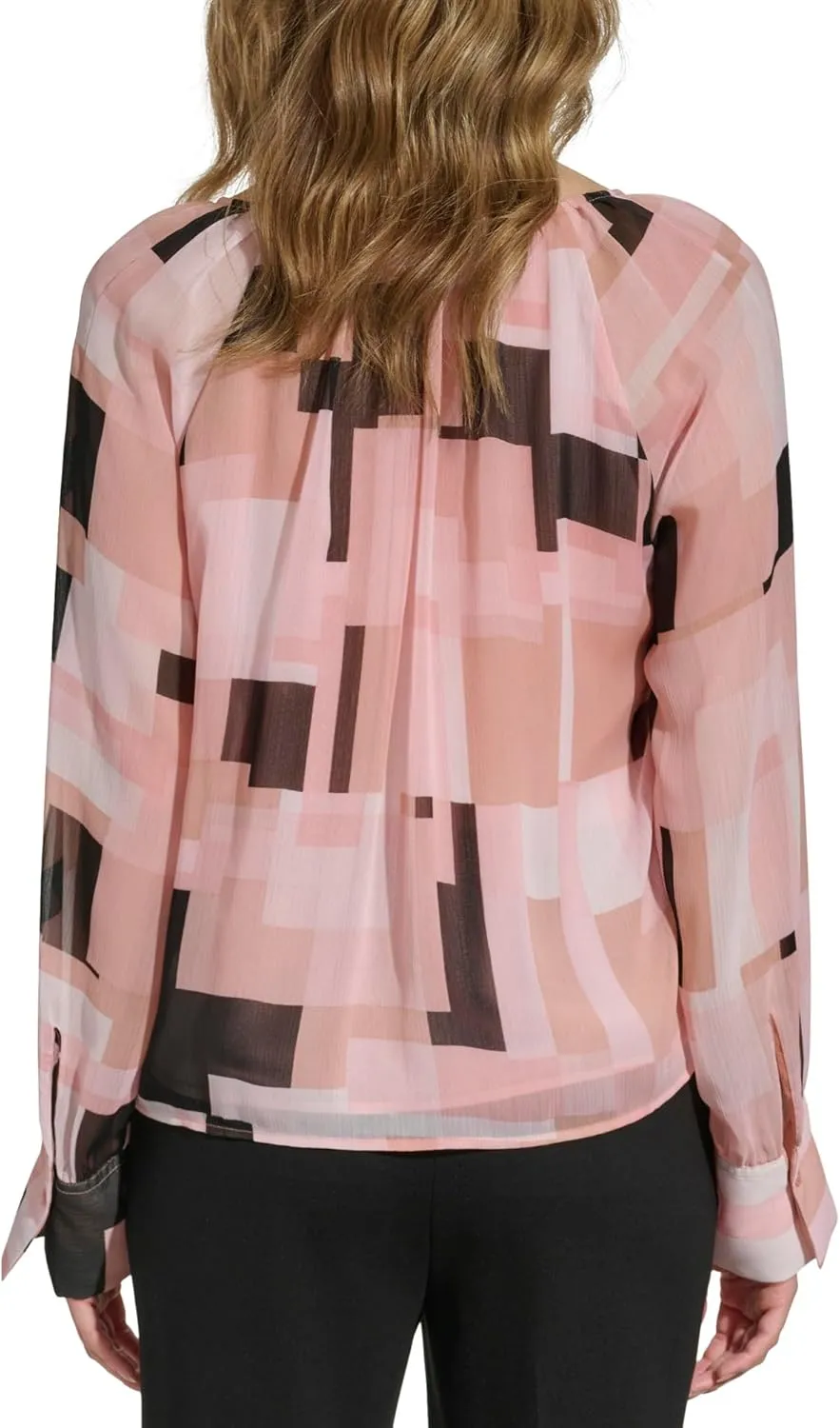 Calvin Klein Women's Printed Long Sleeve V-Neck Blouse