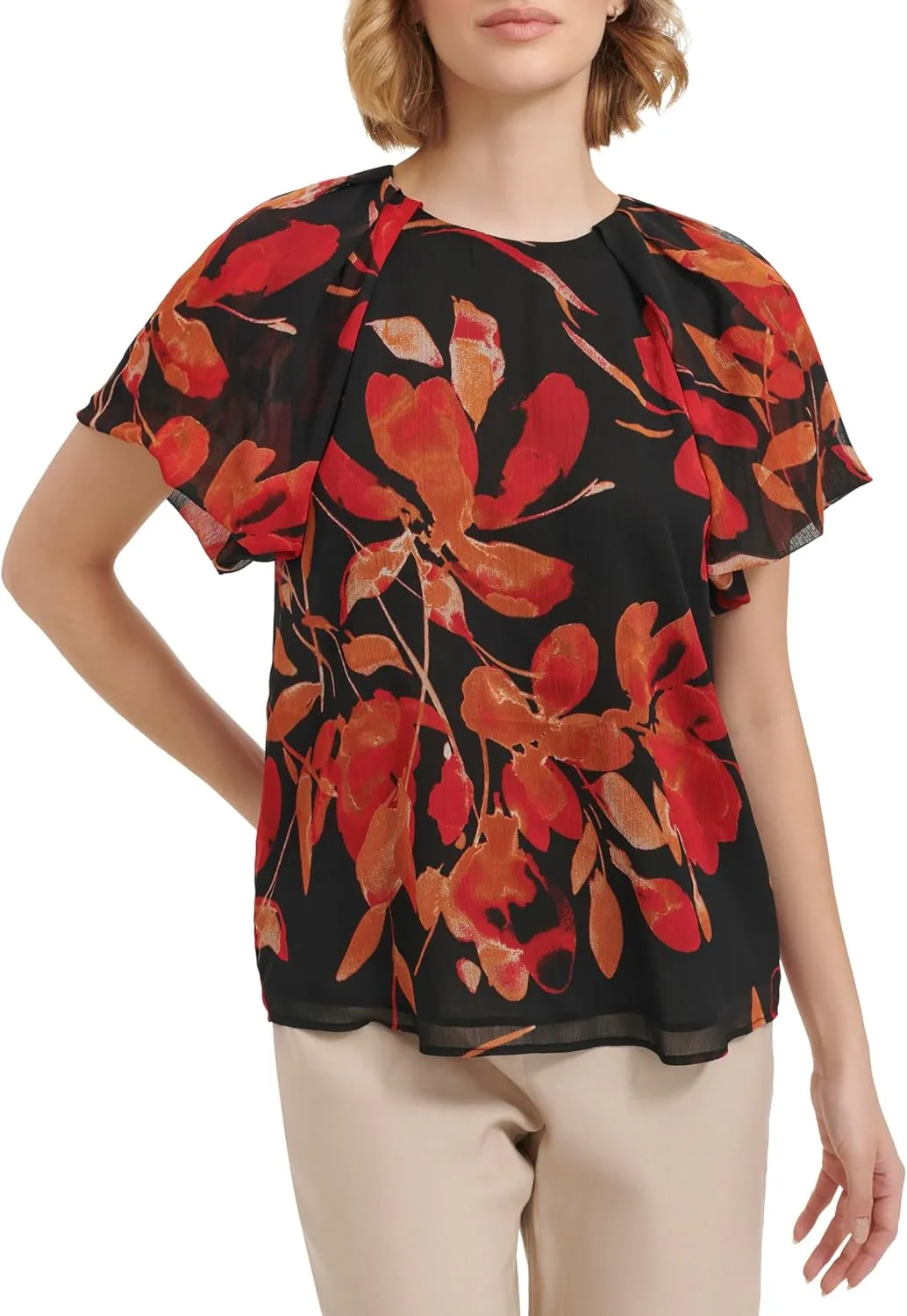 Calvin Klein Women's Ruffle Short Sleeve Blouse