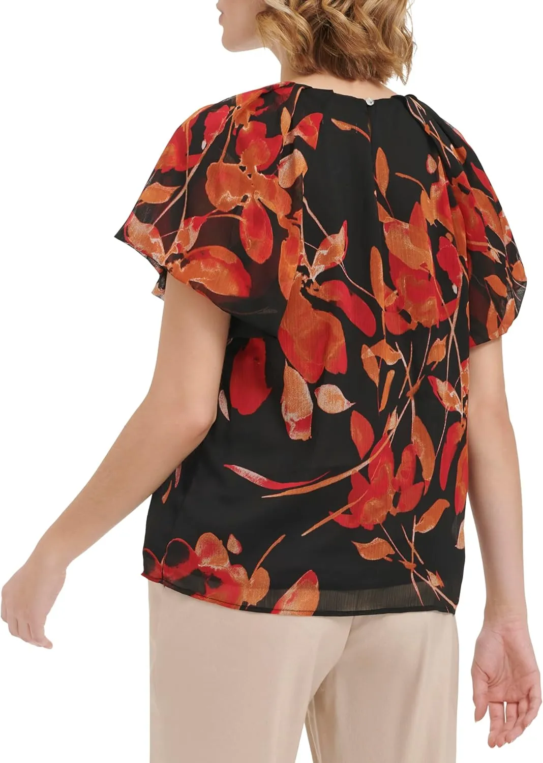 Calvin Klein Women's Ruffle Short Sleeve Blouse