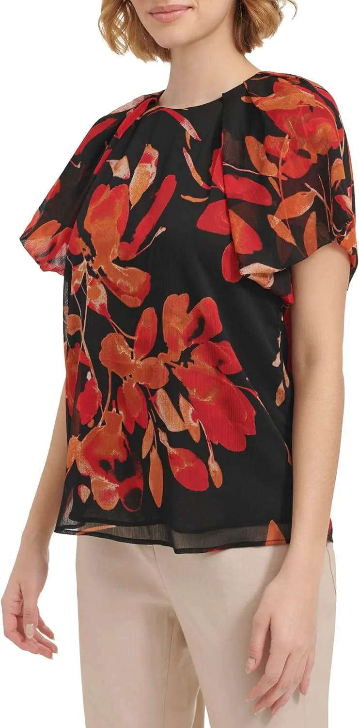 Calvin Klein Women's Ruffle Short Sleeve Blouse