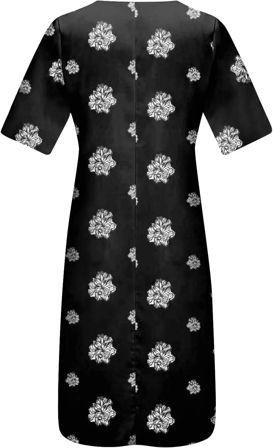 Casual Dresses for Women Loose Short Sleeve Floral Print T Shirt Dresses V Neck Pleated Beach Sundresses with Pockets