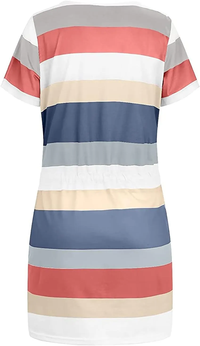 Casual Dresses for Women Short Sleeve Tie Waist Striped Mini Tshirt Dress Cute Summer Beach Sun Dresses with Pockets