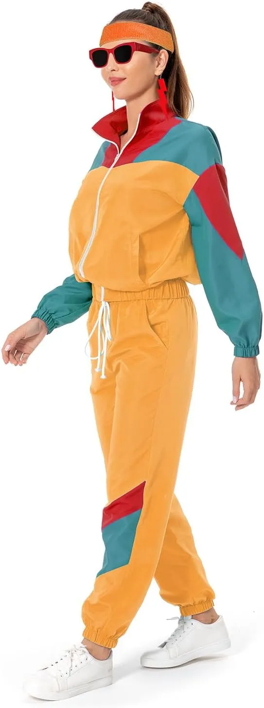 Color Block Track Suit Set 80s Long Sleeve Windbreaker 90s Track Outfit Casual Sweatsuits Women