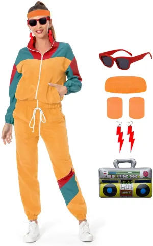 Color Block Track Suit Set 80s Long Sleeve Windbreaker 90s Track Outfit Casual Sweatsuits Women