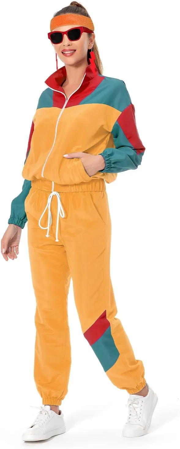 Color Block Track Suit Set 80s Long Sleeve Windbreaker 90s Track Outfit Casual Sweatsuits Women