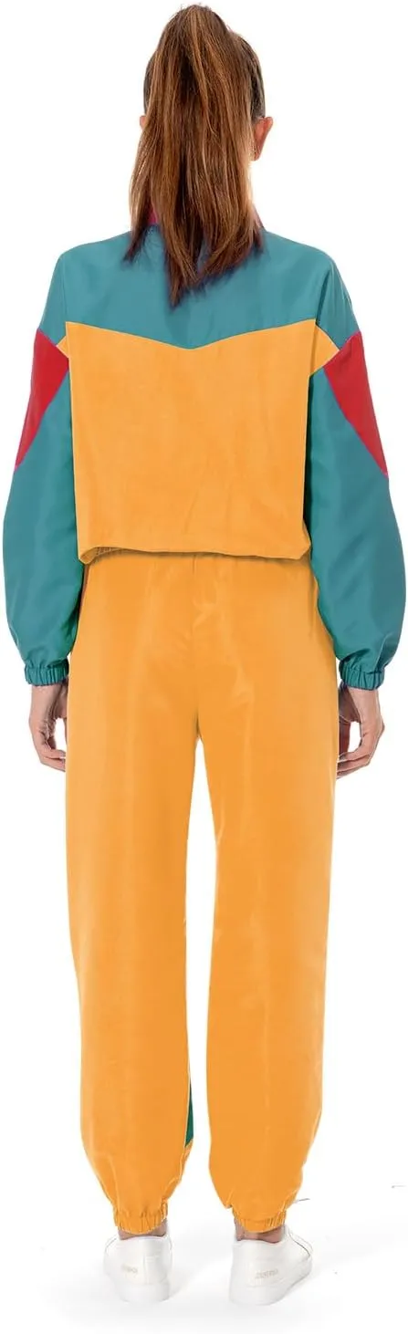 Color Block Track Suit Set 80s Long Sleeve Windbreaker 90s Track Outfit Casual Sweatsuits Women