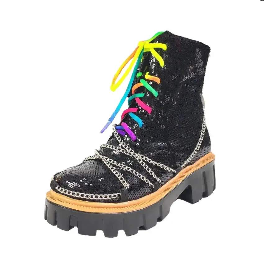 Colorful Laces Adorned With Chains Boots
