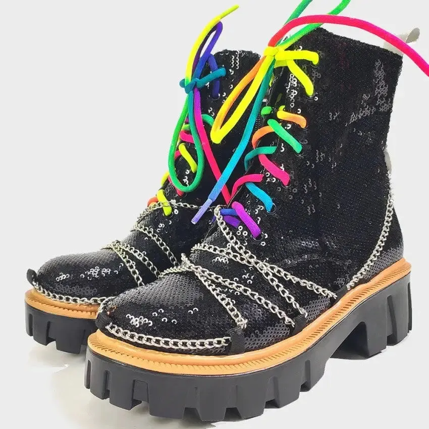 Colorful Laces Adorned With Chains Boots