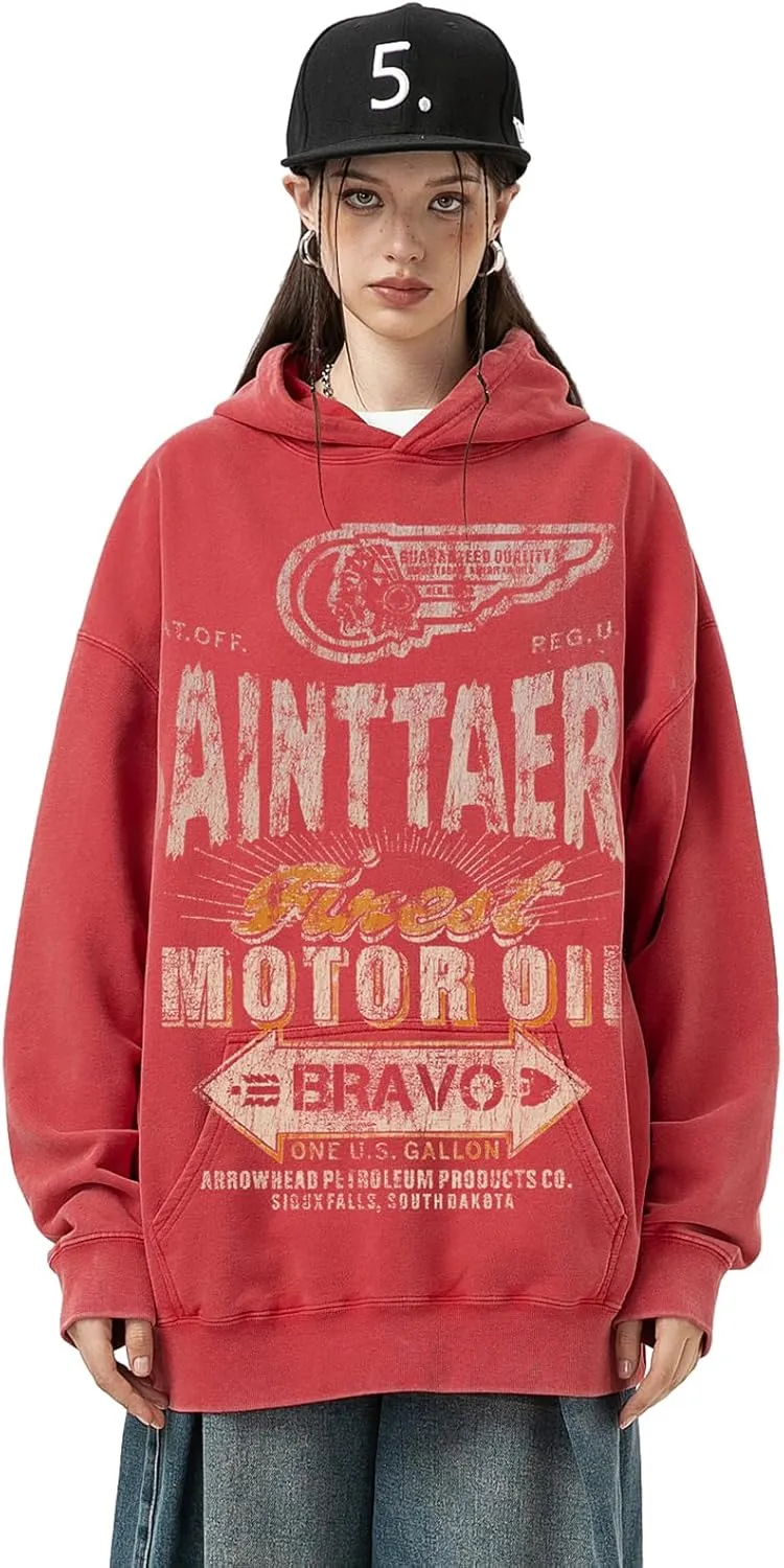 DONCARE Unisex Angel Graphic Printing 3D Cotton Hoodie Pullover Sweatshirt Vintage Heavyweight Hip Hop Hoodies