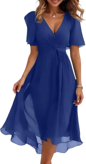 Dresses for Women 2025 Elegant Classy Boho Floral V Neck Belted Summer Sundress Wedding Guest Prom Cocktail Midi Dress