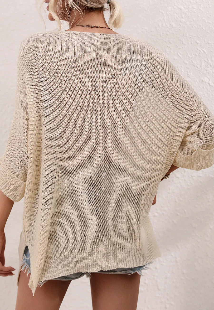 Elbow Sleeve Textured Knit Sweater