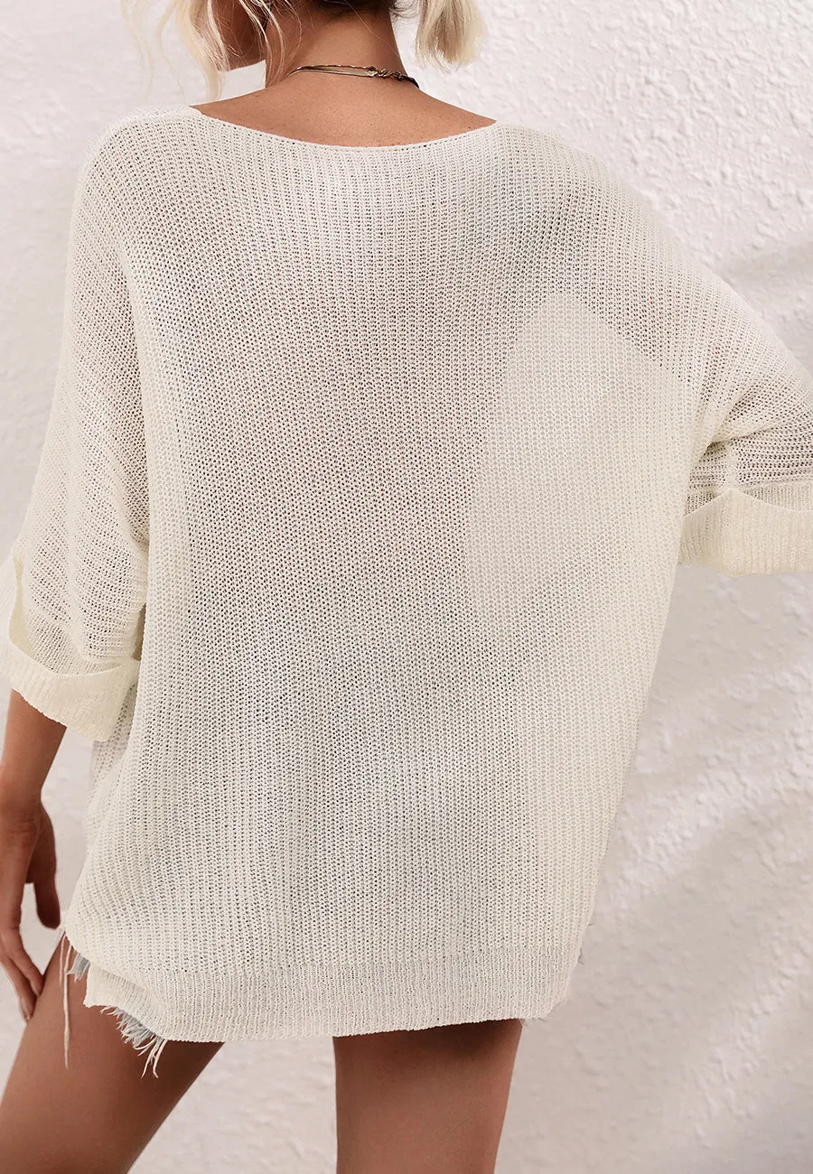 Elbow Sleeve Textured Knit Sweater