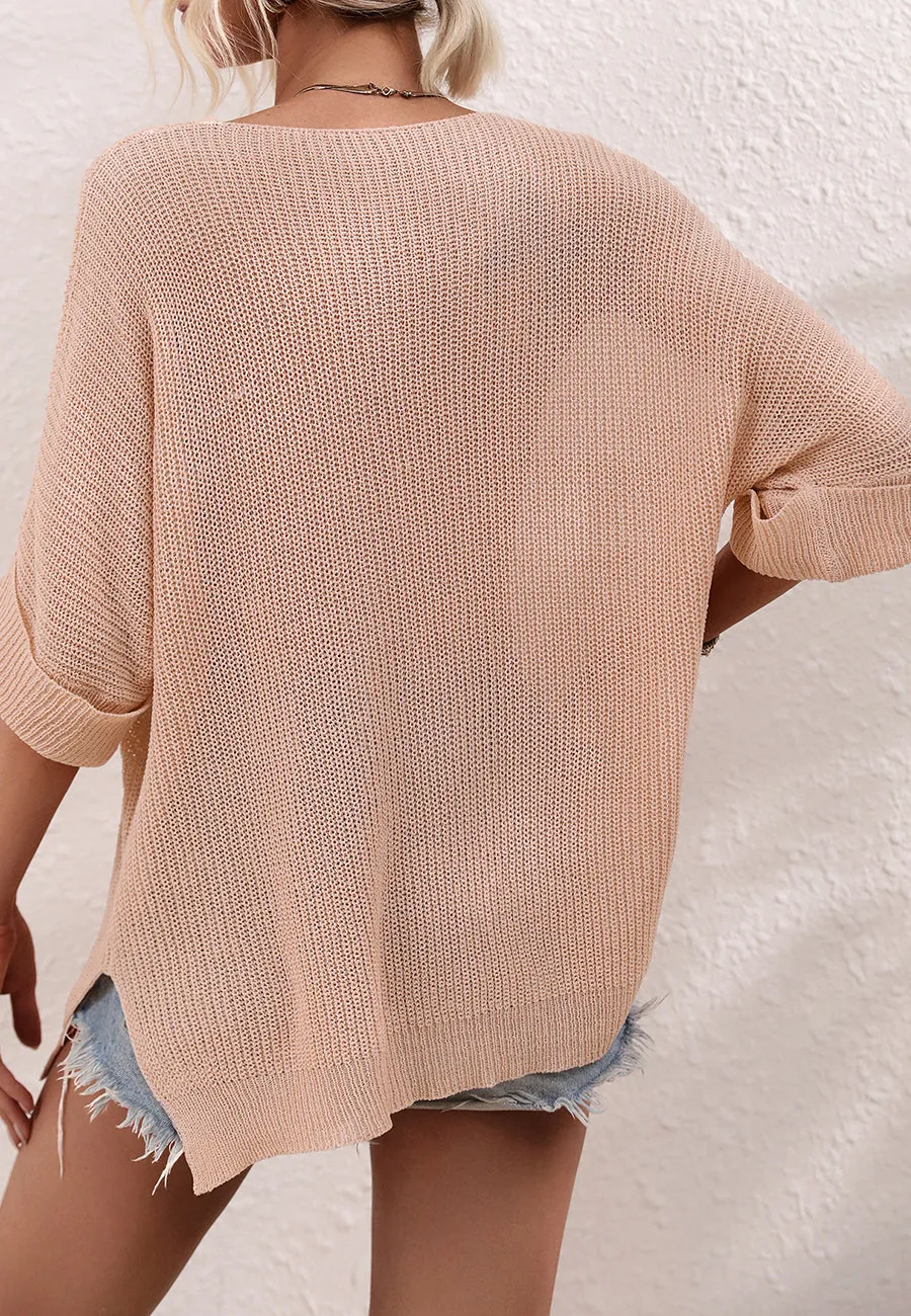 Elbow Sleeve Textured Knit Sweater