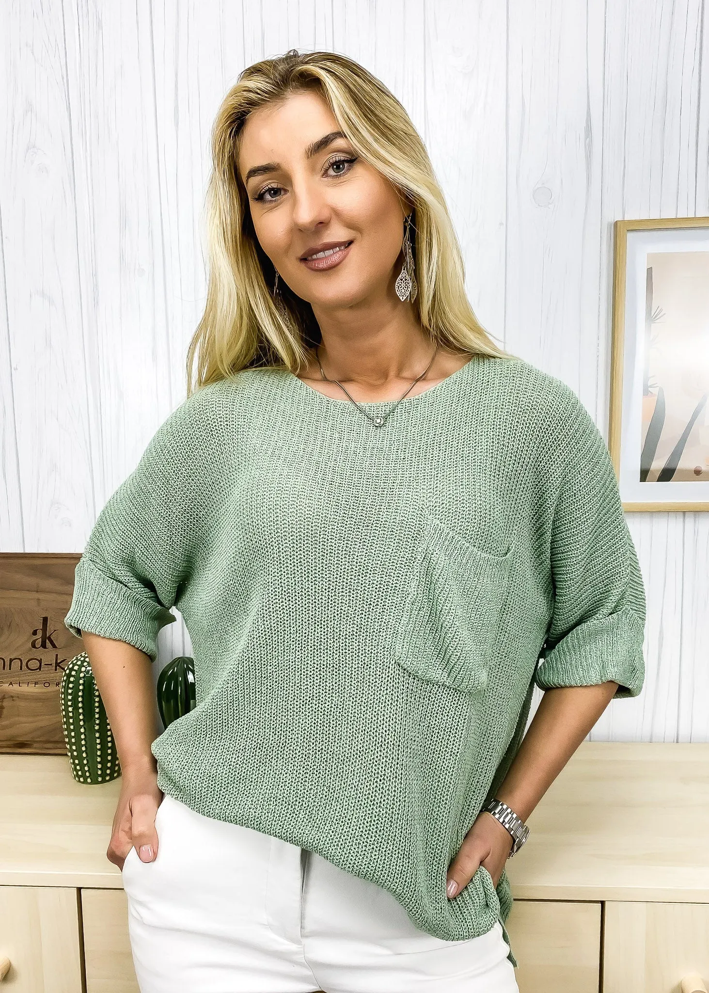 Elbow Sleeve Textured Knit Sweater