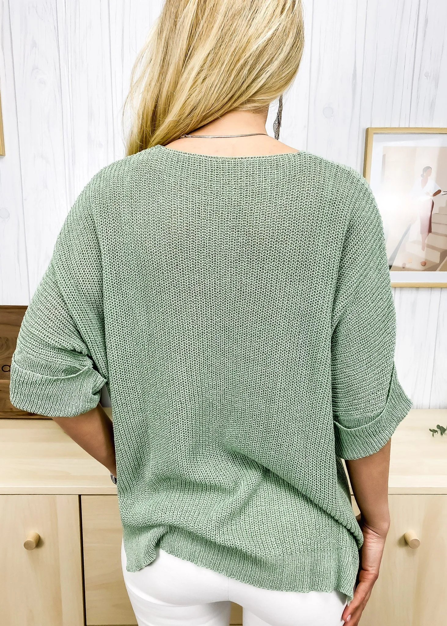 Elbow Sleeve Textured Knit Sweater